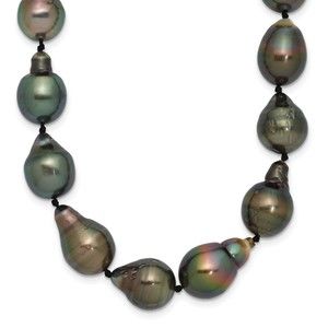 14k Wt Gold 8-11mm Black Baroque Tahitian Saltwater Cultured Pearl 18" Necklace